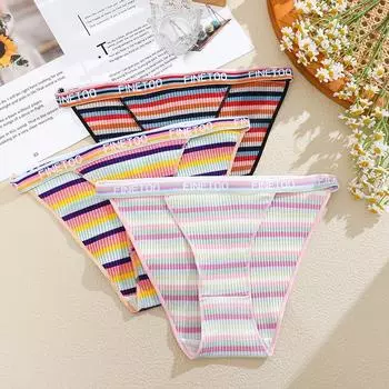3 шт./компл. хлопковые трусы для женщин, разноцветные трусы в полоску S-XL, нижнее белье с низкой посадкой, женские удобные трусы, мягкое нижнее белье с надписью S