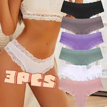 3 шт./компл. хлопковые трусы, женские удобные трусы, кружевное нижнее белье, женские мягкие трусы S-XL, женские трусики 2023 S чёрный