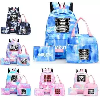 3 шт./компл. Холщовый рюкзак аниме Наруто для девочек с сумкой для обеда, чехол для ручек, студенческий рюкзак для школы, рюкзак Mochila