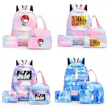 3 шт./компл. холст аниме Наруто обратно в школу рюкзак для девочек сумка для обеда рюкзак для мальчиков студенческие сумки для ноутбука комплект детская сумка-ручка
