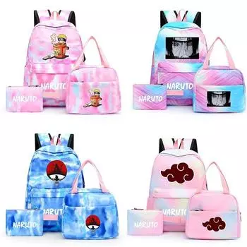 3 шт./компл. холст аниме Наруто обратно в школу рюкзак для девочек сумка для обеда рюкзак для мальчиков студенческие сумки для ноутбука комплект детская сумка-ручка
