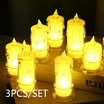 3 шт./компл., имитация светодиодной электронной свечи, украшение на день рождения, признание в любви, ночник, прозрачный набор свечей с основанием 3PCS/SET