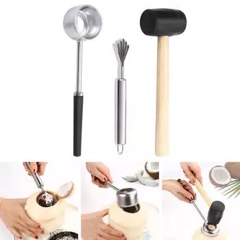 3 шт./компл., инструменты для открывания кокосов, пищевой класс, набор для разбивания кокосов из нержавеющей стали, инструмент для извлечения мяса из кокосовой воды 1 Set