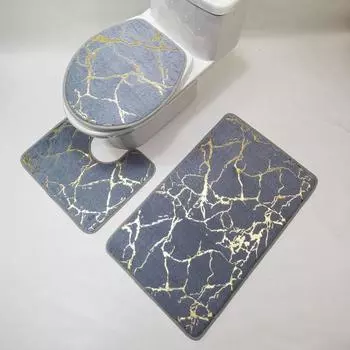 3 шт./компл. износостойкий коврик для душа, мраморная крышка для унитаза, ванная комната, полиэстер, тонкая работа чёрный