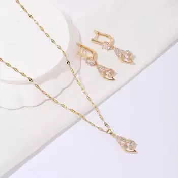 3 шт./компл. изящные висячие серьги с кубическим цирконием, комплекты ювелирных изделий для женщин, свадебные повседневные аксессуары с ожерельем из нержавеющей стали золотой