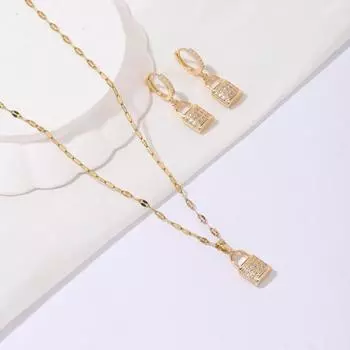3 шт./компл. изящные замки с фианитом, висячие серьги, комплекты ювелирных изделий для женщин, свадебные повседневные аксессуары с ожерельем из нержавеющей стали золотой