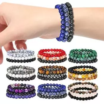 3 шт./компл. каменный браслет три в одном очаровательная эластичная веревка натуральный синий золотой тигровый глаз агат камень H