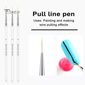 3 шт./компл. Кисти для дизайна ногтей Тонкая кисть для подводки Противоскользящая ручка Мягкая щетина Портативные легкие кисти для дизайна ногтей Тонкая линия Кисть для ногтей Деталь 1 Set