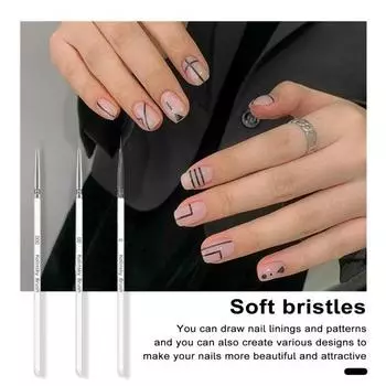 3 шт./компл. кисти для дизайна ногтей, тонкая кисть для подводки, противоскользящая ручка, мягкая щетина, портативные легкие кисти для полосатого дизайна ногтей, тонкая кисть для ногтей 1 Set