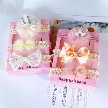 3 шт./компл., комплект детских повязок на голову, кружевные банты, детские резинки для волос с цветами, милая эластичная принцесса для новорожденных, аксессуары для волос для маленьких девочек
