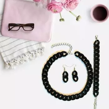 3 шт./компл. комплект ювелирных изделий для женщин из смолы, толстая цепочка, ожерелье, браслет, крючок фиолетовый