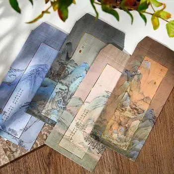 3 шт./компл., конверты в китайском стиле в стиле ретро, эстетический пейзаж, горы, бумажные конверты, 2024, новогодние канцелярские принадлежности, студенческие конверты