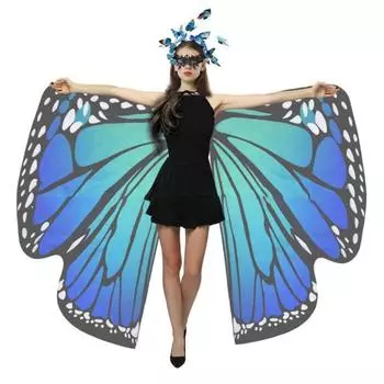 3 шт./компл. костюм бабочки для женщин, комплект крыльев для взрослых девочек, нарядное платье, накидка, повязка на голову, кружевная крышка для глаз, аксессуары для карнавальной вечеринки синий