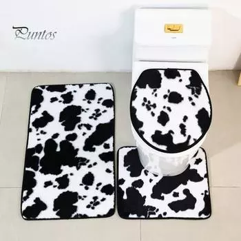3 шт./компл. коврик для пола в ванную комнату, нескользящий, суперабсорбирующий, коровий цвет, утолщенный, стеганый, осенне-зимний, теплоизоляционный, напольный ковер, чехол для унитаза 1 Set чёрный