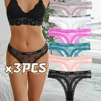 3 шт./компл. кружевные стринги женские трусики с низкой талией нижнее белье женские однотонные удобные женские трусы дышащее нижнее белье S
