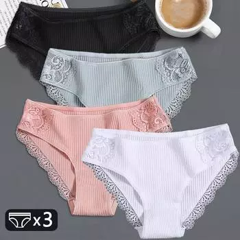 3 шт./компл. кружевные трусы женские мягкие трусы женское белье женские хлопковые трусики M-2XL нижнее белье с низкой посадкой модное лоскутное белье M