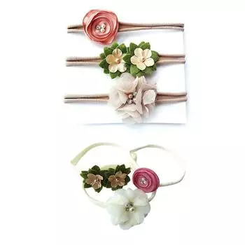 3 шт./компл. лента с искусственным жемчугом, кружевная повязка на голову с цветком, повязки на голову для маленьких девочек, эластичная лента для волос, аксессуары для волос