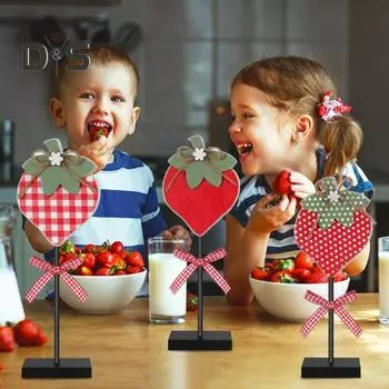 3 шт./компл. Летняя клубника, табличка на стол, фермерский деревенский деревянный 3D-фрукт, домашний офис, гостиная, центральный элемент, украшение для рабочего стола, орнамент 3pcs