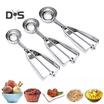 3 шт./компл. ложка для мороженого из нержавеющей стали с антипригарным покрытием, антифриз, эргономичная пружинная ручка, можно мыть в посудомоечной машине, прочная фруктовая ложка, кухонные принадлежности 1 Set