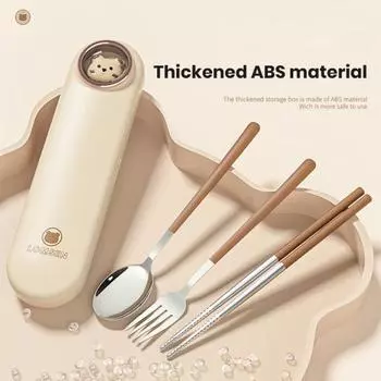3 шт./компл. ложка из нержавеющей стали, вилка, палочки для еды с коробкой для хранения, пищевая посудомоечная машина, безопасная дорожная посуда для пикника, кухонная утварь, набор столовых приборов A