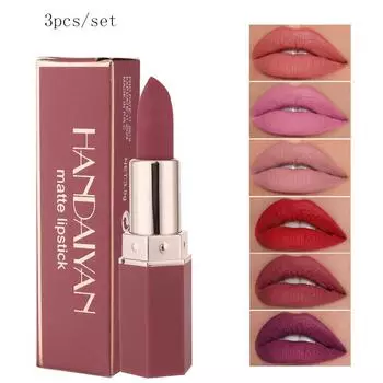 3 шт./компл., матовая, не легко испачканная, не легко выцветающая помада для губ, длинная, липкая, водостойкая, стойкая, неблестящая косметика 123/set