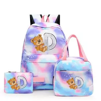 3 шт./компл., милый маленький медвежонок, 26 английских букв, рюкзак для школы, детский подарок с пеналом, сумка для обеда, рюкзак