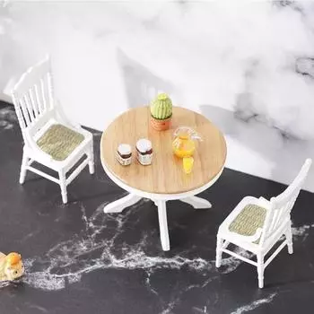 3 шт./компл., мини-столы, стул, изысканное мастерство, забавное, гладкая поверхность, кукольный домик, круглый орнамент для обеденного стола для дома