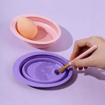 3 шт./компл. миска для чистки кистей, легко носить с собой, кисти для макияжа, несколько текстур, небольшая складная подушечка для домашнего использования розовый
