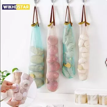 3 шт./компл. многоразовая сетчатая тканая сумка для фруктов и овощей, подвесной карман для хранения, полый дышащий органайзер, кухонные аксессуары 3pcs