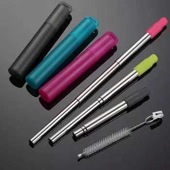 3 шт./компл. многоразовые металлические соломинки, складные соломинки из нержавеющей стали, портативный телескопический набор соломинок для питья YSX синий