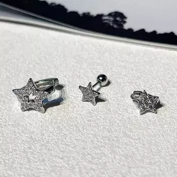 3 шт./компл. модные серьги-гвоздики с пентаграммой из циркония для женщин и девочек, серьги-кольца в стиле панк-крутые со звездами, милые эстетичные украшения, подарок на вечеринку A7
