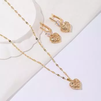 3 шт./компл. модные висячие серьги в форме сердца, комплекты ювелирных изделий для женщин, свадебные аксессуары с ожерельем из нержавеющей стали золотой