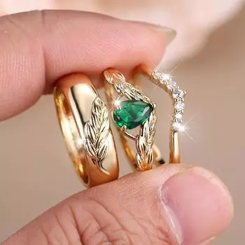 3 шт./компл. модный комплект колец для ушей из пшеницы для женщин, зеленый кристалл, белый циркон, свадебные обручальные кольца, ювелирные изделия для вечеринок 6 золотой