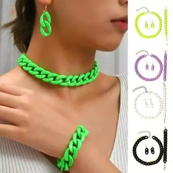 3 шт./компл. модный комплект ювелирных изделий для женщин, толстая цепочка из смолы, ожерелье, браслет, серьги с крючками, комплект ювелирных изделий в стиле панк, аксессуары фиолетовый