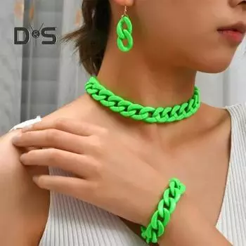 3 шт./компл. модный комплект ювелирных изделий для женщин, толстая цепочка из смолы, ожерелье, браслет, серьги с крючками, комплект ювелирных изделий в стиле панк, аксессуары фиолетовый