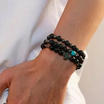 3 шт./компл. модный мужской браслет из бисера в стиле хип-хоп, эластичные черные браслеты из натуральных камней, наборы браслетов, подарок бойфренду, ювелирные аксессуары, Pulsera Hombre