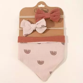 3 шт./компл. муслиновый хлопковый нагрудник с принтом, банты для новорожденных, повязка на голову, треугольное полотенце для сбора слюней, для кормления мальчиков и девочек, для отрыжки, детские аксессуары для волос