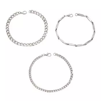 3 шт./компл. мужская цепочка из гладкой полированной нержавеющей стали с гальваническим покрытием в стиле хип-хоп штабелируемая индивидуальная однотонная белый