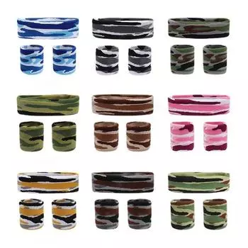 3 шт./компл. Мужская повязка на голову, спортивная повязка на голову с камуфляжным принтом, эластичная повязка на запястье, повязка на голову для фитнеса, бега, тенниса