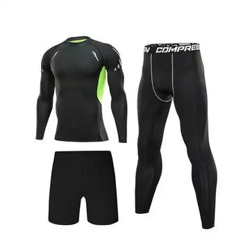 3 шт./компл., мужской компрессионный костюм для спортзала и фитнеса, одежда с длинными рукавами, колготки для бега, спортивный костюм, спортивная одежда S