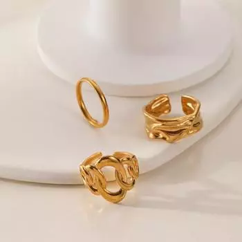 3 шт./компл. набор женских колец различной формы, нерегулярные полые полированные, гладкие, открытые, регулируемые, из нержавеющей стали, сплошной цвет, металл в стиле панк, подарок на день рождения золотистый