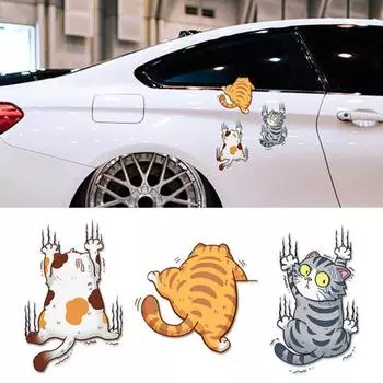 3 шт./компл., наклейка на автомобиль с царапинами, забавная, устойчивая к атмосферным воздействиям, самоклеящаяся, внедорожник, автомобильное украшение для окна, кузова, наклейка с отделкой котенка, животного, автомобиля S