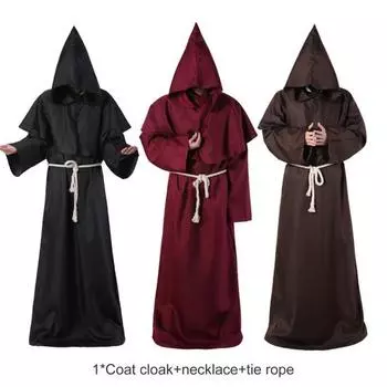 3 шт./компл. негабаритная накидка унисекс с капюшоном, плащ с длинными рукавами длиной до пола, накидка на Хэллоуин, костюм для косплея L чёрный