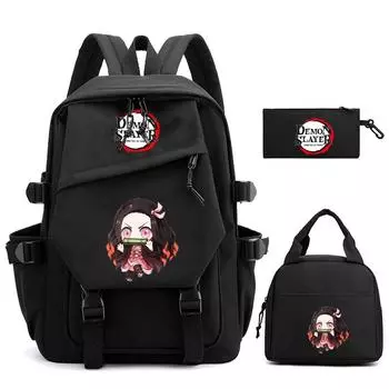 3 шт./компл. нейлоновый рюкзак в стиле аниме «Убийца демонов» с сумкой для обеда для девочек и мальчиков, школьный рюкзак для мужчин и женщин, дорожная сумка Mochila