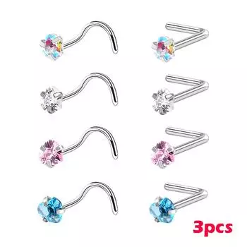 3 шт./компл., нержавеющая сталь, циркон, шпилька для носа, звезда, прямоугольный титановый стальной набор для носа, ювелирные изделия для пирсинга Bend 5 Shape белый