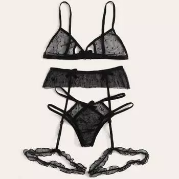3 шт. / Компл., Нижнее белье для бэби-куклы, сексуальное горячее эротическое нижнее белье с открытой промежностью, сексуальное нижнее белье, пижамы, стринги + бюстгальтер, сексуальные костюмы S чёрный