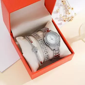 3 шт./компл. новые женские комбинированные часы + серебряные персонализированные часы со стальным ремешком + универсальный браслет в стиле Instagram серебряный