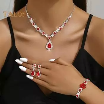 3 шт./компл., ожерелье, серьги, браслет, набор, блестящие стразы, капля воды, форма цветка, регулируемое ожерелье, браслет, висячие серьги, комплект чёрный