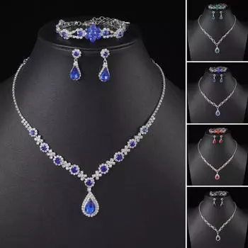 3 шт./компл., ожерелье, серьги, браслет, набор, блестящие стразы, капля воды, форма цветка, регулируемое ожерелье, браслет, висячие серьги, комплект чёрный