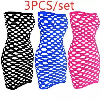 3 шт./компл. перспективное сетчатое женское белье больших размеров эластичное мини-платье для женщин 3PCS/set